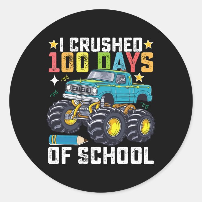 Pegatina Redonda Aplasté 100 Días De Monstruo Escolar (Anverso)