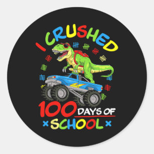 Pegatina Redonda Aplasté 100 Días De Monstruo Escolar Para Niños