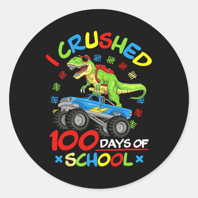 Pegatina Redonda Aplasté 100 Días De Monstruo Escolar Para Niños (Anverso)