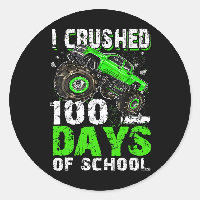 Pegatina Redonda Aplasté 100 Días De Niños Escolares Monster Tru (Anverso)
