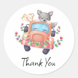 Pegatina Redonda Aplausos con Alegre Lobo Gris