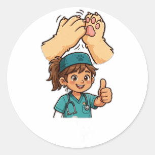 Pegatina Redonda Aplausos para técnicos veterinarios, en forma de p