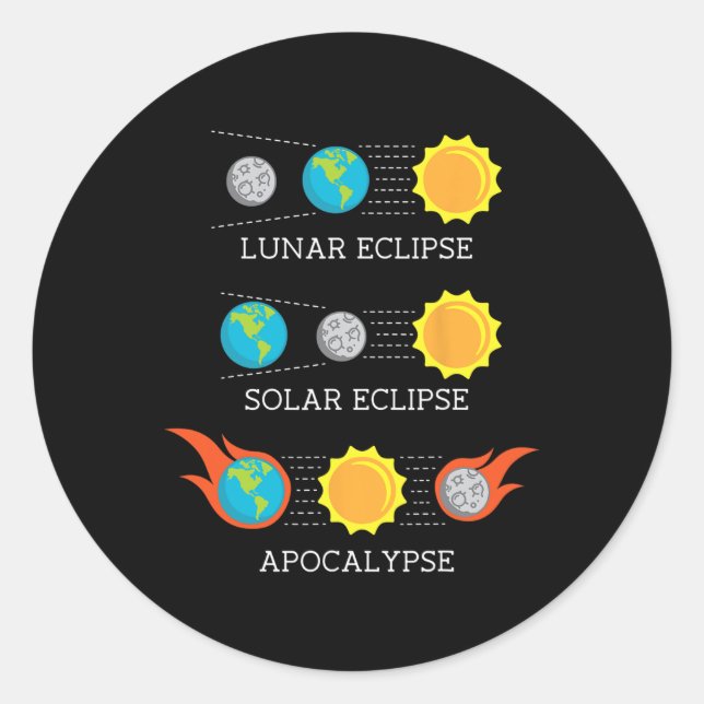 Pegatina Redonda Apocalipsis Espacio del eclipse solar lunar (Anverso)