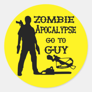 Pegatina Redonda Apocalipsis zombi Ir Al Hombre (Armas)