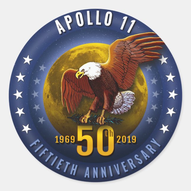 Pegatina Redonda Apolo 11 50º Aniversario Starfield Moon Eagle - (Anverso)
