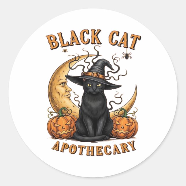 Pegatina Redonda Apothecary Black Cat - Luna y Pum de Brujas de Hal (Anverso)