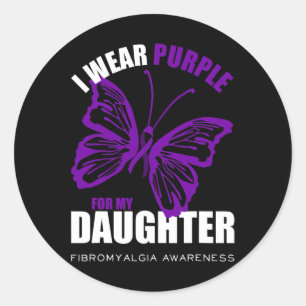 Pegatina Redonda Apoya Fibromialgia Conciencia Mariposa Púrpura Ri