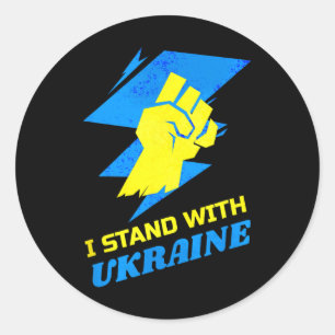 Pegatina Redonda Apoya la bandera de Ucrania Anti-Putin Di No a la 