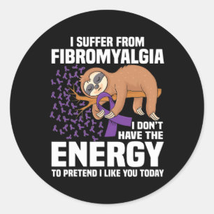 Pegatina Redonda Apoyar al guerrero de la cinta morada Fibromialgia