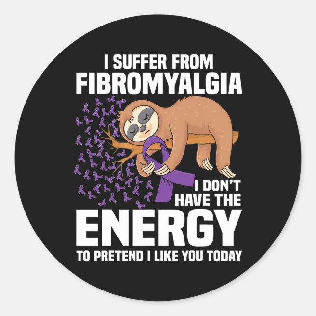 Pegatina Redonda Apoyar al guerrero de la cinta morada Fibromialgia (Anverso)