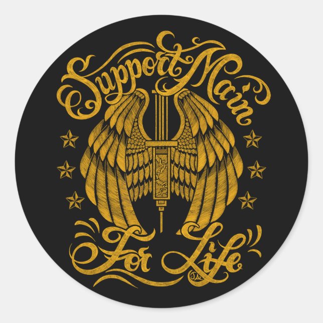 Pegatina Redonda Apoyar Alas principales de la aguja gruesa amarill (Anverso)