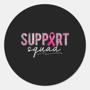 Pegatina Redonda Apoyar el Cáncer de Mama Squad Pink Leopard Ribbon