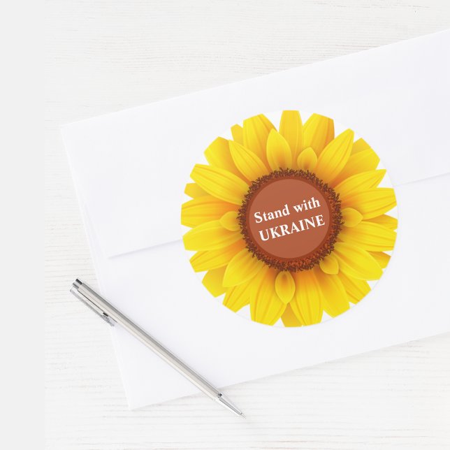 Pegatina Redonda Apoyar el girasol de Ucrania (Subido por el creador)