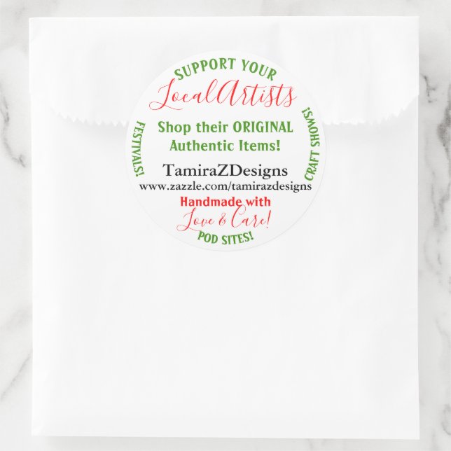 Pegatina Redonda Apoyar el negocio de artistas locales (Bolso)