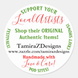 Pegatina Redonda Apoyar el negocio de artistas locales