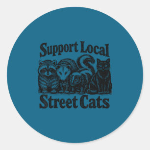 Pegatina Redonda Apoyar equipo de gatos callejeros locales basura z