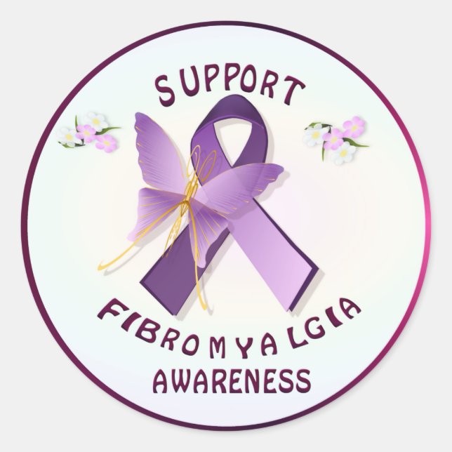 Pegatina Redonda Apoyar la toma de conciencia sobre Fibromialgis (Anverso)