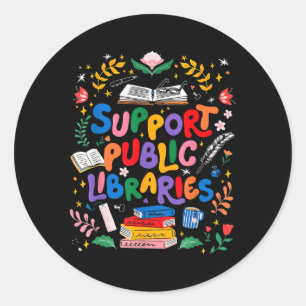 Pegatina Redonda Apoyar las bibliotecas públicas Bookworm Leer libr