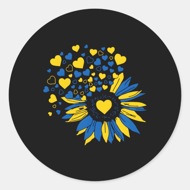 Pegatina Redonda Apoye la bandera ucraniana de Ucrania (Anverso)