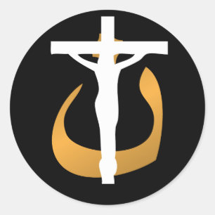 Pegatina Redonda ¡Apoyen a los cristianos! Símbolo crucifijo - símb