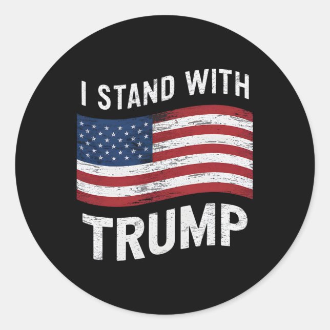 Pegatina Redonda Apoyen a Trump Hombres Bandera Estadounidense Muje (Anverso)