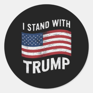 Pegatina Redonda Apoyen a Trump Hombres Bandera Estadounidense Muje