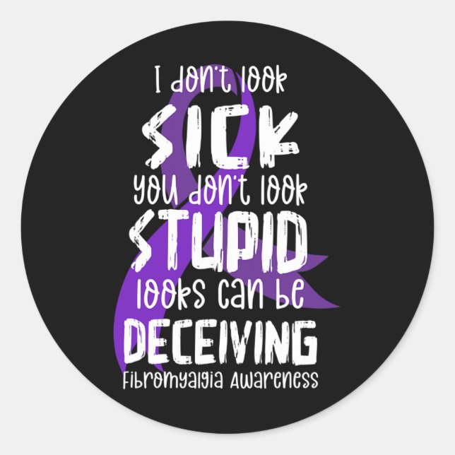 Pegatina Redonda Apoyo a Fibromialgia Mes de Conciencia Guerrero Fi (Anverso)