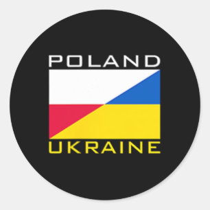 Pegatina Redonda Apoyo a la bandera de Polonia Ucrania Amistad Veci