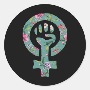Pegatina Redonda Apoyo a manifestante de símbolo feminista resiste