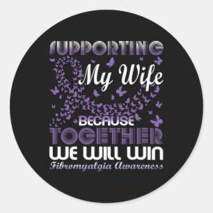 Pegatina Redonda Apoyo a mi esposa Fibromialgia Día de Conciencia H