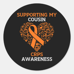 Pegatina Redonda Apoyo a mi primo RSD CRPS Mes de Conciencia Oran