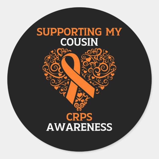 Pegatina Redonda Apoyo a mi primo RSD CRPS Mes de Conciencia Oran (Anverso)