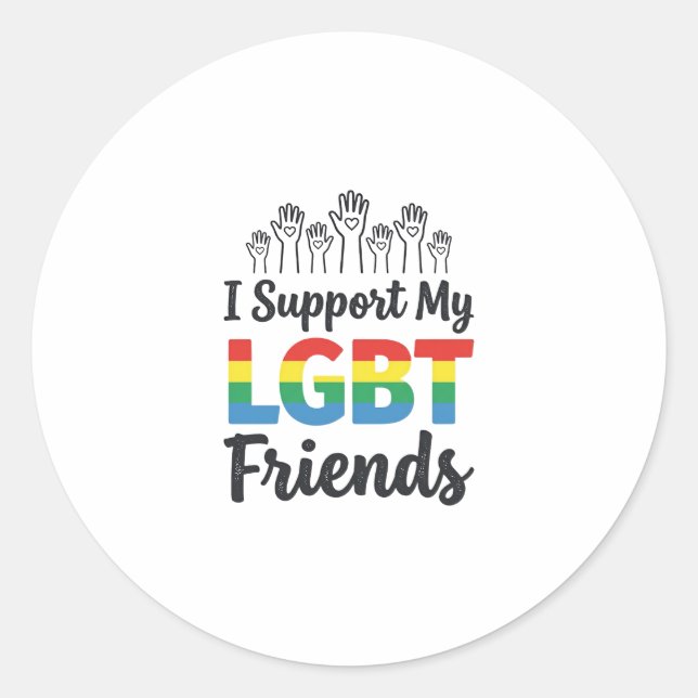 Pegatina Redonda Apoyo a mis amigos LGBT Vector Orgullo Arcoíris De (Anverso)