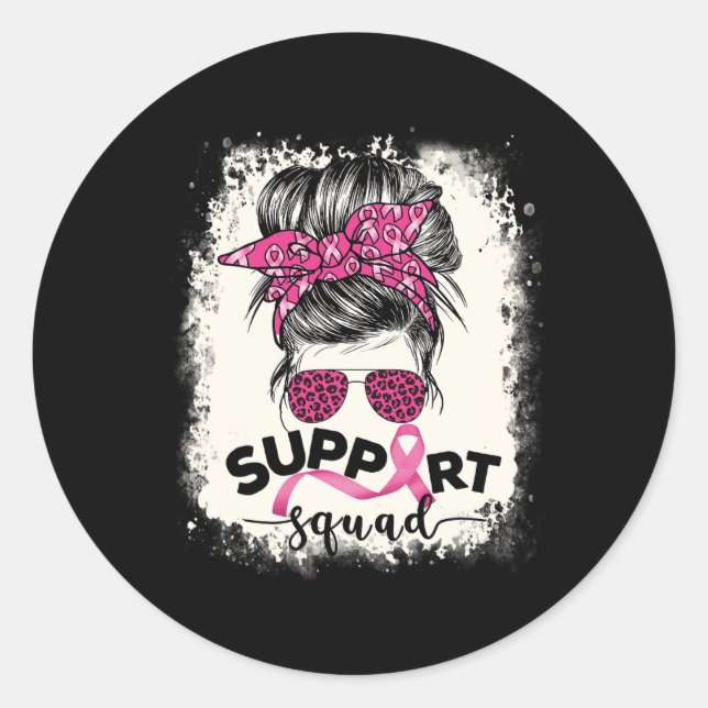 Pegatina Redonda Apoyo a Squad Messy Bun Breast Awareness Pi (Anverso)