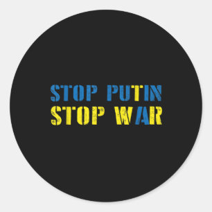 Pegatina Redonda Apoyo a Ucrania Detengan la Guerra de Putin