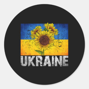 Pegatina Redonda Apoyo a Ucrania Soporte Girasol Bandera Ucraniana 