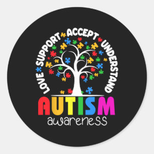 Pegatina Redonda Apoyo al amor Acepta Comprender el autismo del árb