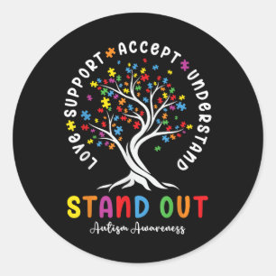 Pegatina Redonda Apoyo al amor Acepte Comprender Autism Awareness A