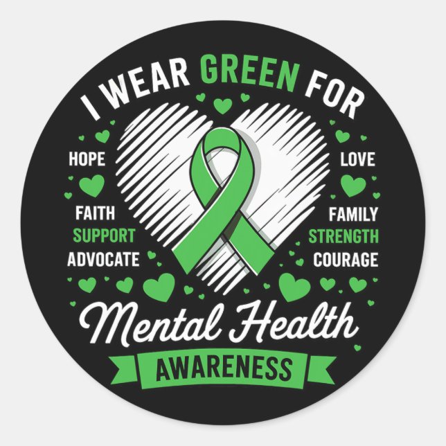 Pegatina Redonda Apoyo al mes de concienciación sobre la salud ment (Anverso)