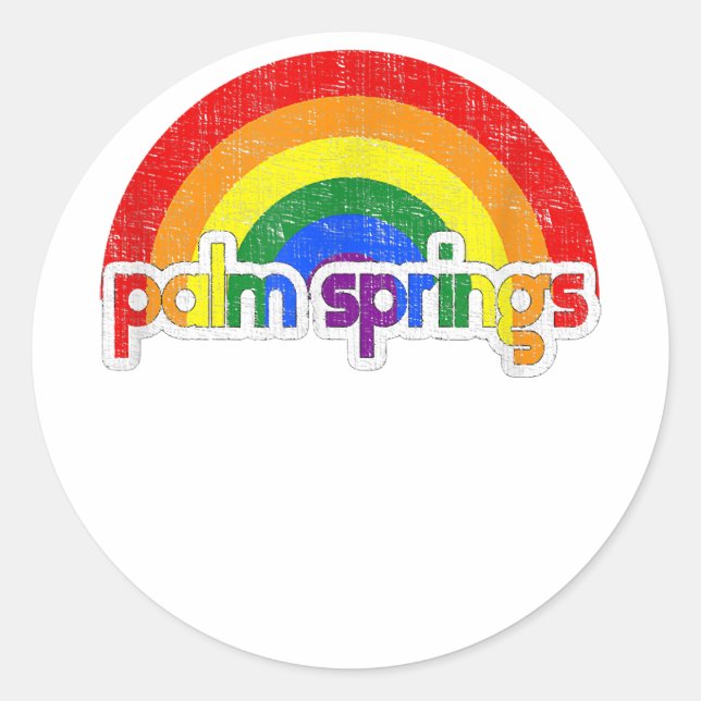 Pegatina Redonda Apoyo al Orgullo Gay de Palm Springs (Anverso)