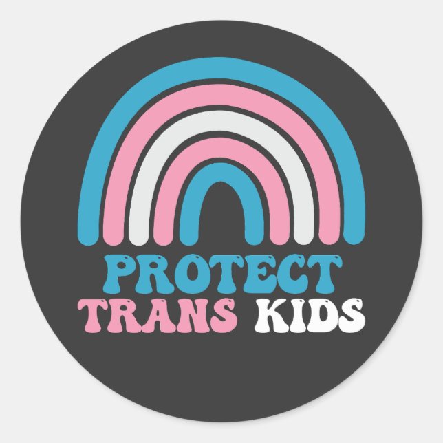 Pegatina Redonda Apoyo al orgullo LGBT Protege a los niños transgén (Anverso)