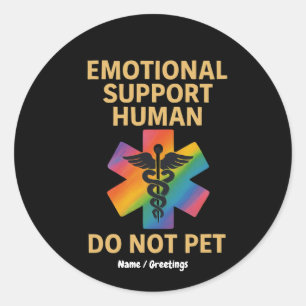 Pegatina Redonda Apoyo emocional Humano No Mascota Funny Halloween
