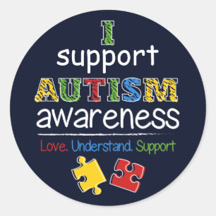 Pegatina Redonda Apoyo la Conciencia del Autismo Amor Entiendo