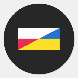 Pegatina Redonda Apoyo polaco a Ucrania bandera ucraniana y Polonia