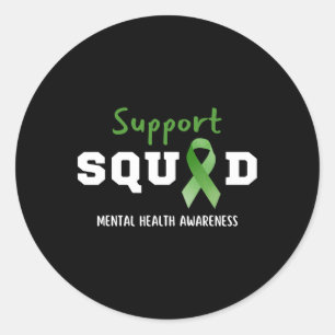 Pegatina Redonda Apoyo Squad Mental Health Awareness Fun Green Ri