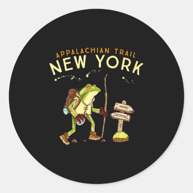 Pegatina Redonda Appalachian Trail New York Hiking Frog _1  (Anverso)