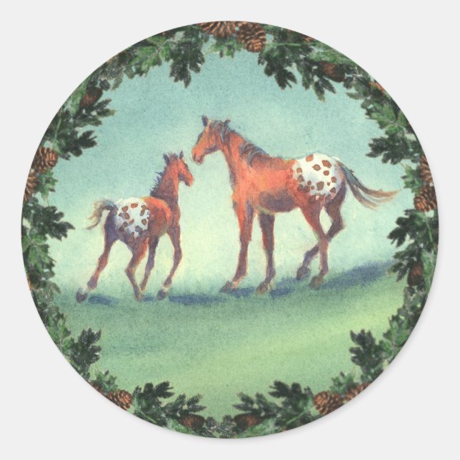 Pegatina Redonda APPALOOSA SPOTS & BOUGHS por SHARON SHARPE (Anverso)