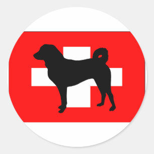 Pegatina Redonda Appenzeller Sennenhund silo suiza flag.png