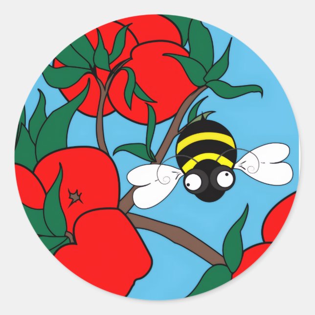 Pegatina Redonda Apple Bee Round Sticker (Anverso)