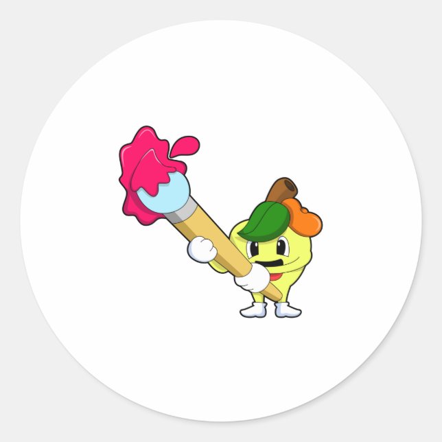 Pegatina Redonda Apple como pintador con pincel de pintura (Anverso)